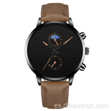 Reloj de cuero deportivo informal minimalista de Ginebra, relojes de pulsera analógicos simples negros para hombre, reloj de pulsera de Guangzhou de la marca china, venta al por mayor